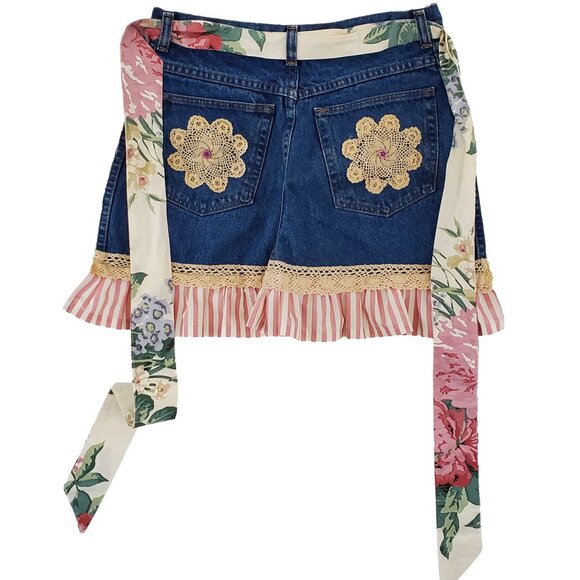 Handmade Cottage Core Denim Apron Women's Small Country Boho Pockets Blue Jean - Picture 3 of 7